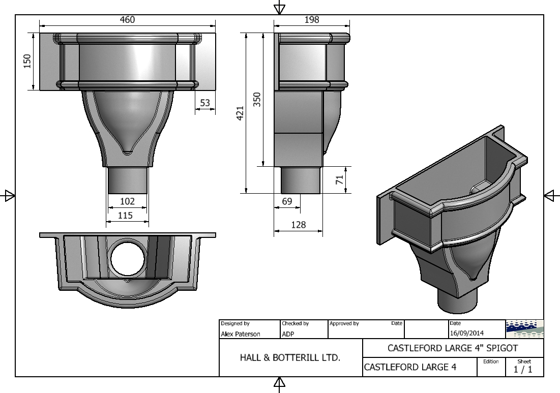 Castleford Large 4" Hopper Head